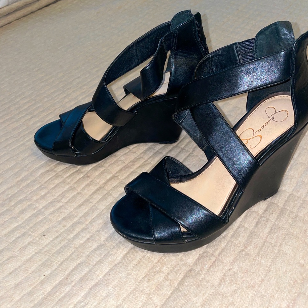 Jessica Simpson Black Strappy Wedge Size 8.5